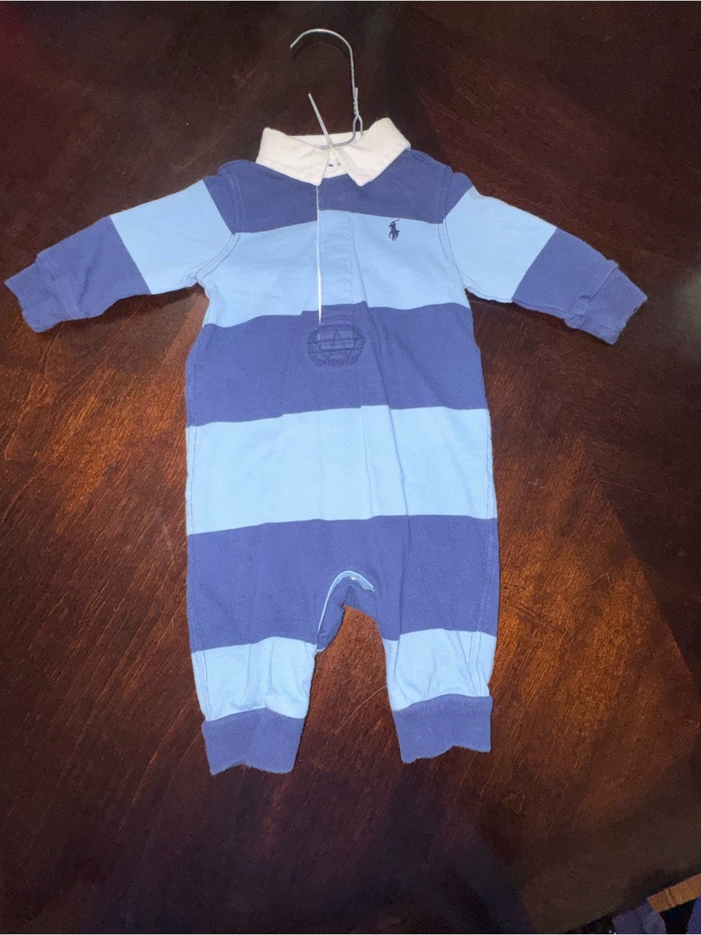Polo by Ralph Lauren Blue & Light Blue Striped Baby One-Piece